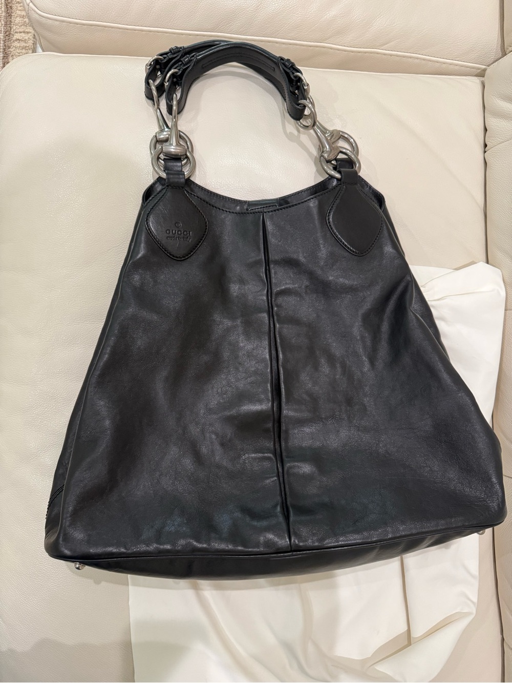 Gucci leather Black horsebit Hobo Bag